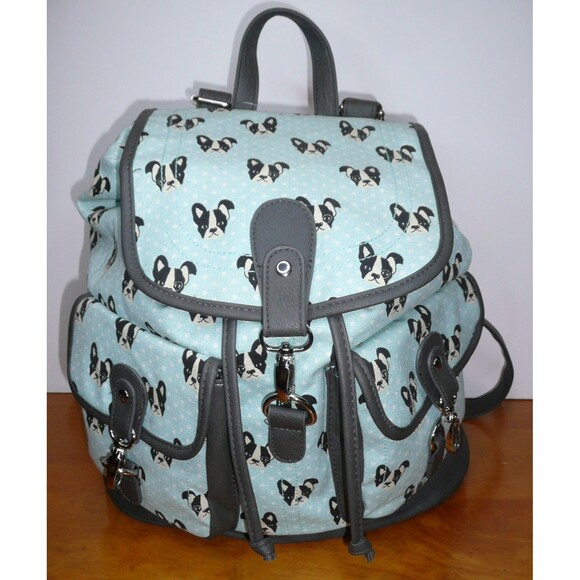 NEW Candie's Women's Canvas Backpack Bucket Handbag Boston Terrier Dogs - Picture 1 of 11